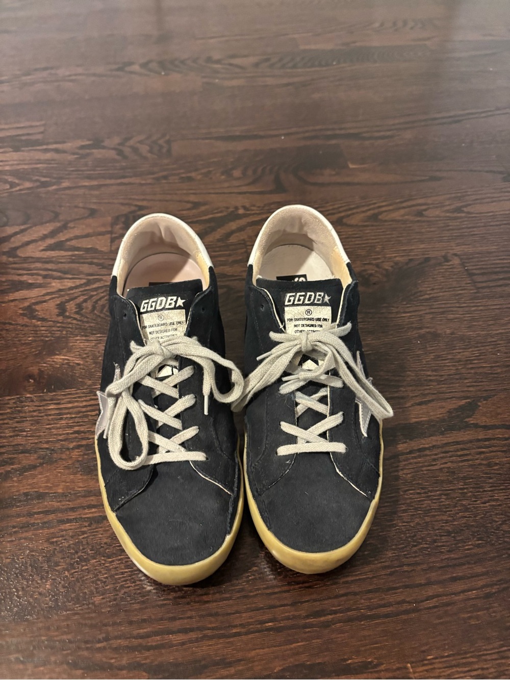 Golden Goose-Style Women’s Navy Suede Sneakers with Cream Laces